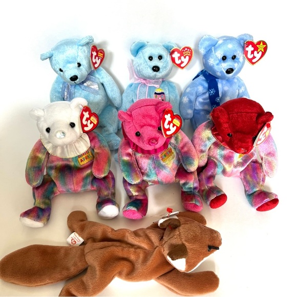 Ty Other - Ty Beanie Baby Lot Of 7 Toys P.E. Pellets Holiday Teddy Sly 3 Birthday Eggs Lani